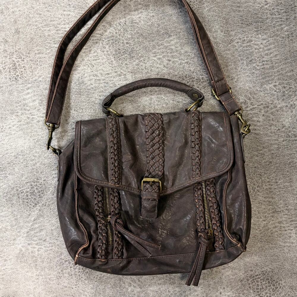 Dark Brown Braided Leather Shoulder Bag